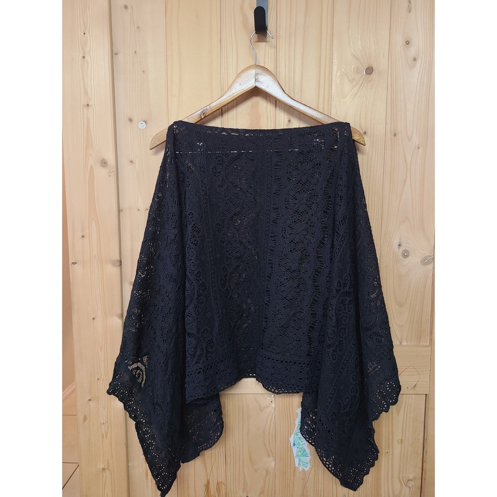 Accessory St New York Lace Poncho Women OS Black Good Cotton Scalloped Button